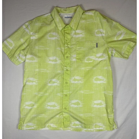 Columbia Other - Columbia PFG Shirt Mens Large Lime Green w/Fish Button Up Vented Performance